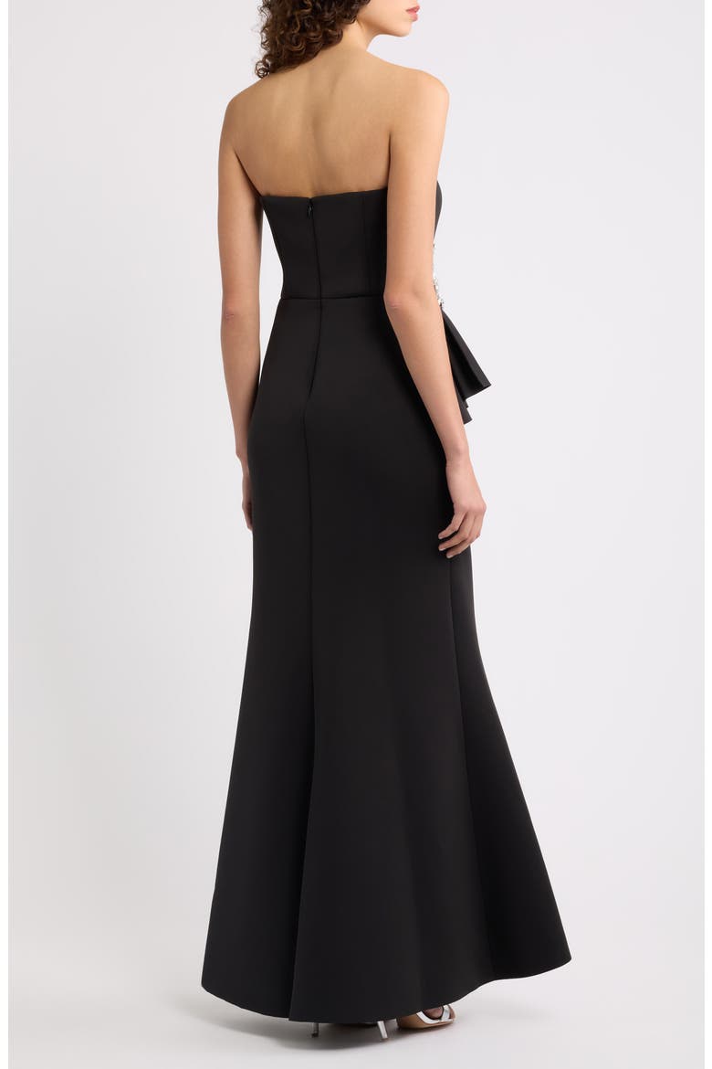 Rhinestone Ruffle Detail Sweetheart Strapless Gown, Alternate, color, BLACK