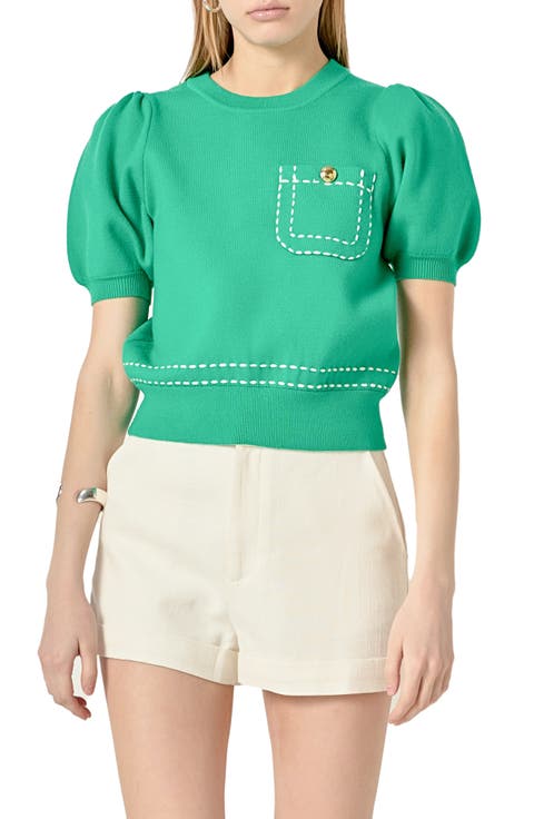 Stitch Detail Puff Sleeve Sweater