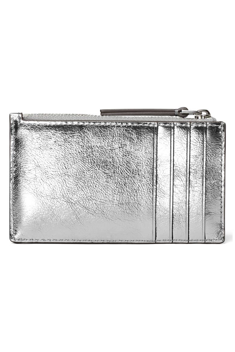 Kira Metallic Diamond Quilted Leather Zip Card Case, Alternate, color, SILVER