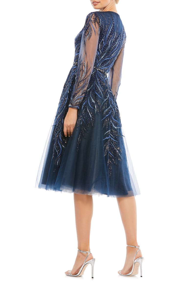 Embellished Tea-Length Illusion Cocktail Dress, Alternate, color, TWILIGHT