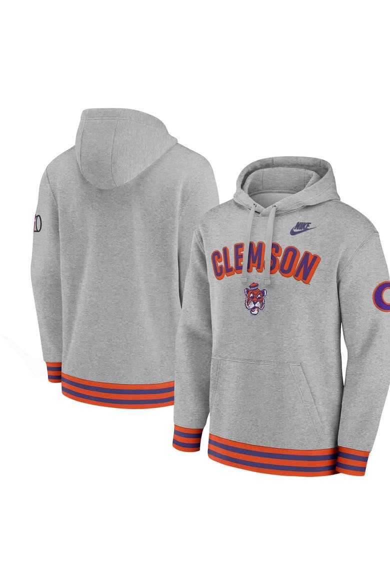 Men's Nike Heather Gray Clemson Tigers Legacy Retro Pullover Hoodie, Alternate, color, Heather Gray