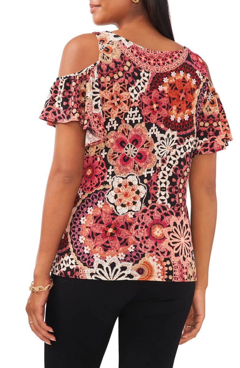 Chaus Floral Cold Shoulder Flutter Sleeve Knit Blouse, Alternate, color, Black/ Berry/ Mauve