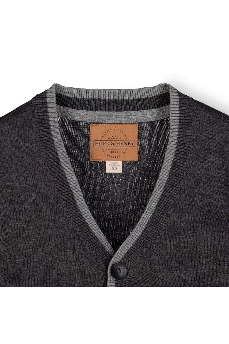Baby Boys' Organic Tipped Cardigan with Elbow Patches, Infant, Alternate, color, Charcoal Gray Heather