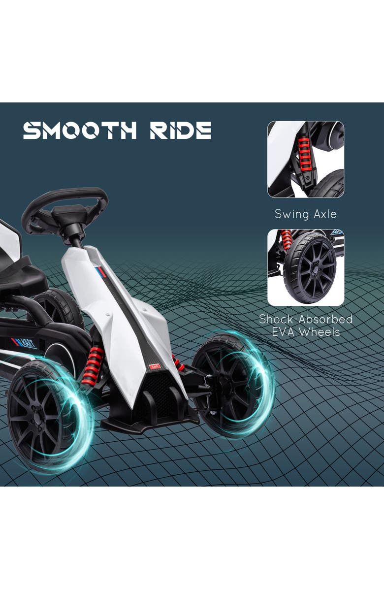 Aosom Kids Pedal Go Kart with Adjustable Seat Swing Axle Handbrake EVA Wheels, Alternate, color, White