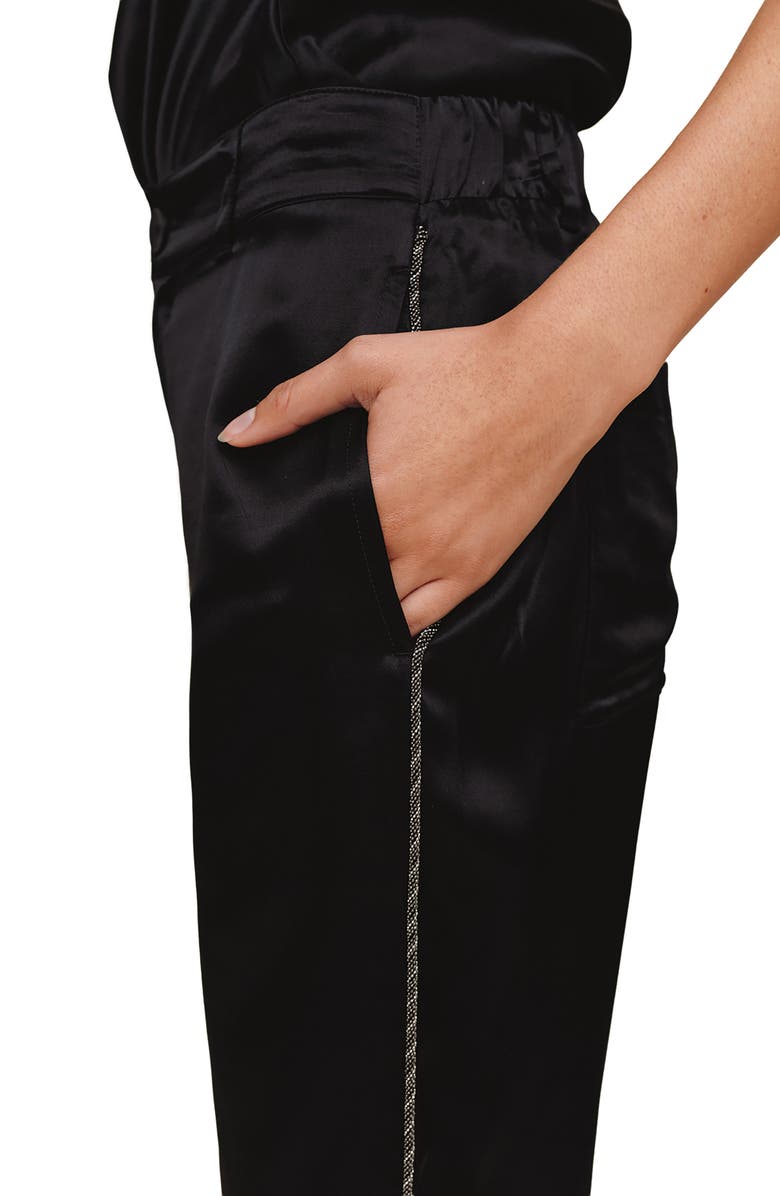 Bella Dahl Beaded Piping Satin Pants, Alternate, color, Black