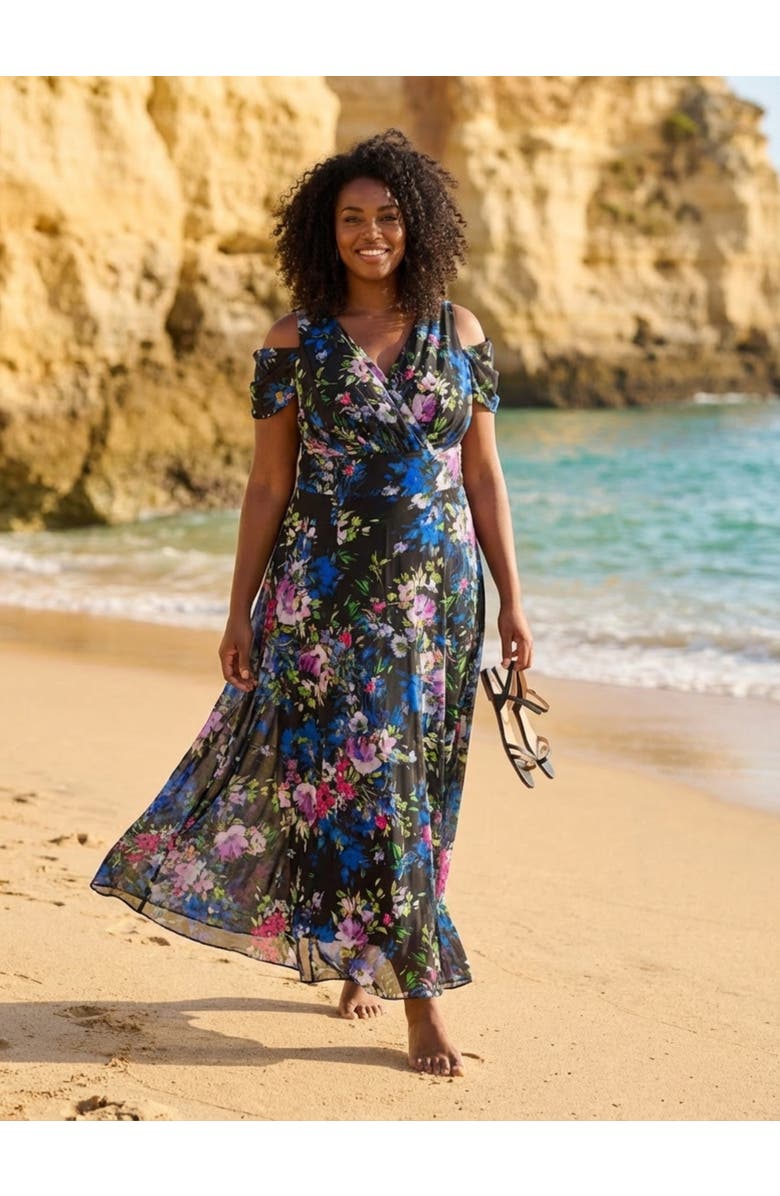 Scarlett & Jo Jasmine Cold Shoulder Maxi Dress, Alternate, color, Black Multi