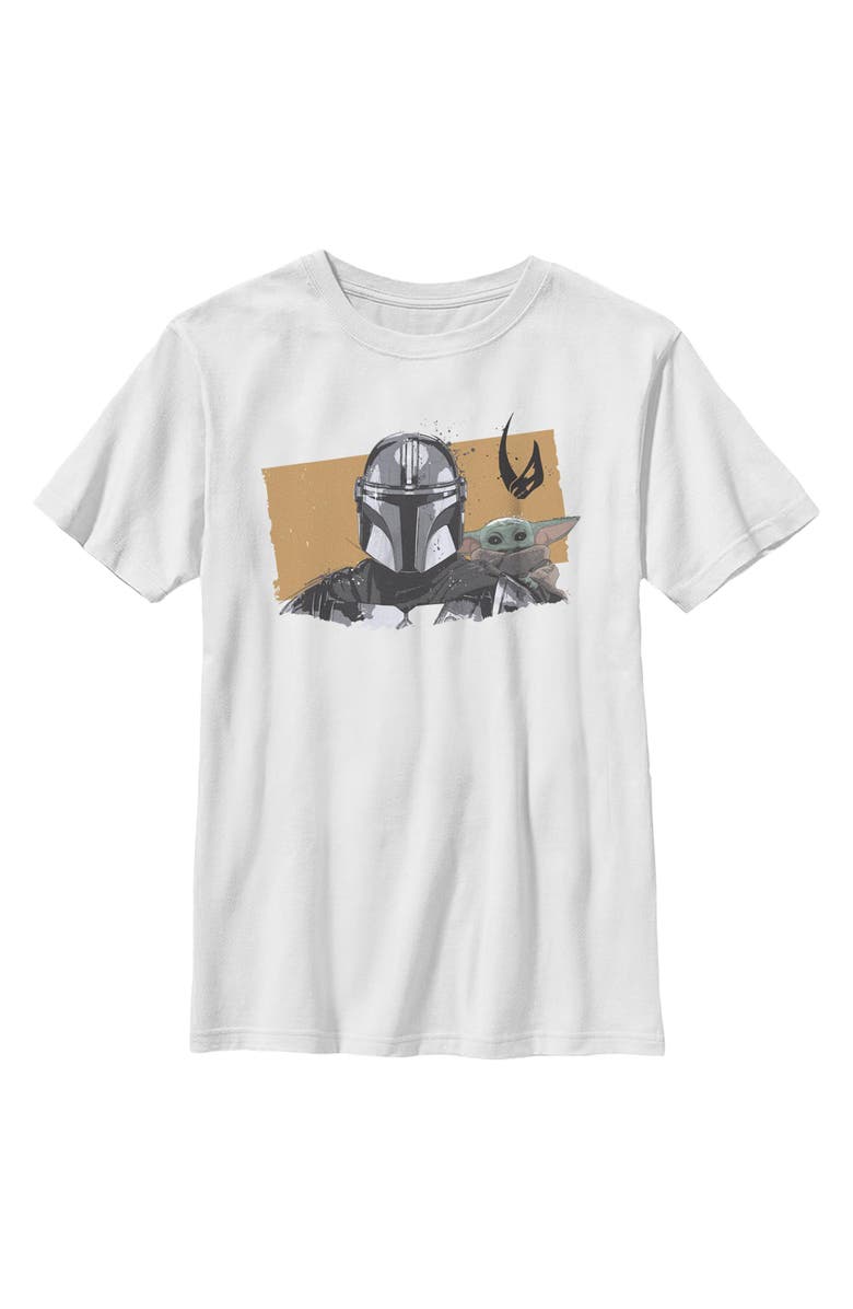 Star Wars: The Mandalorian and Grogu Boy's Star Wars The Mandalorian and Grogu Bounty Hunter and The Child Portrait  Graphic T-Shirt, Main, color, White