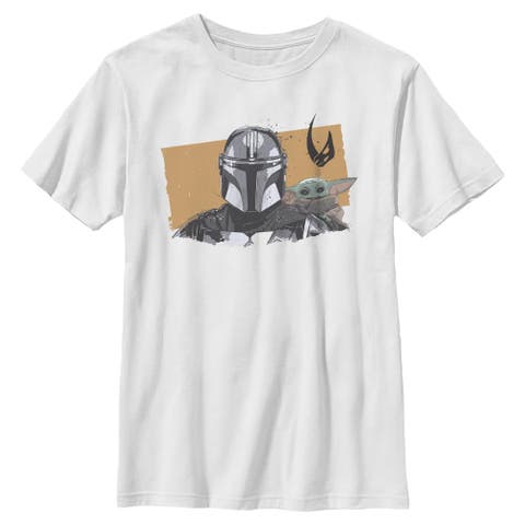 Boy's Star Wars The Mandalorian and Grogu Bounty Hunter and The Child Portrait  Graphic T-Shirt