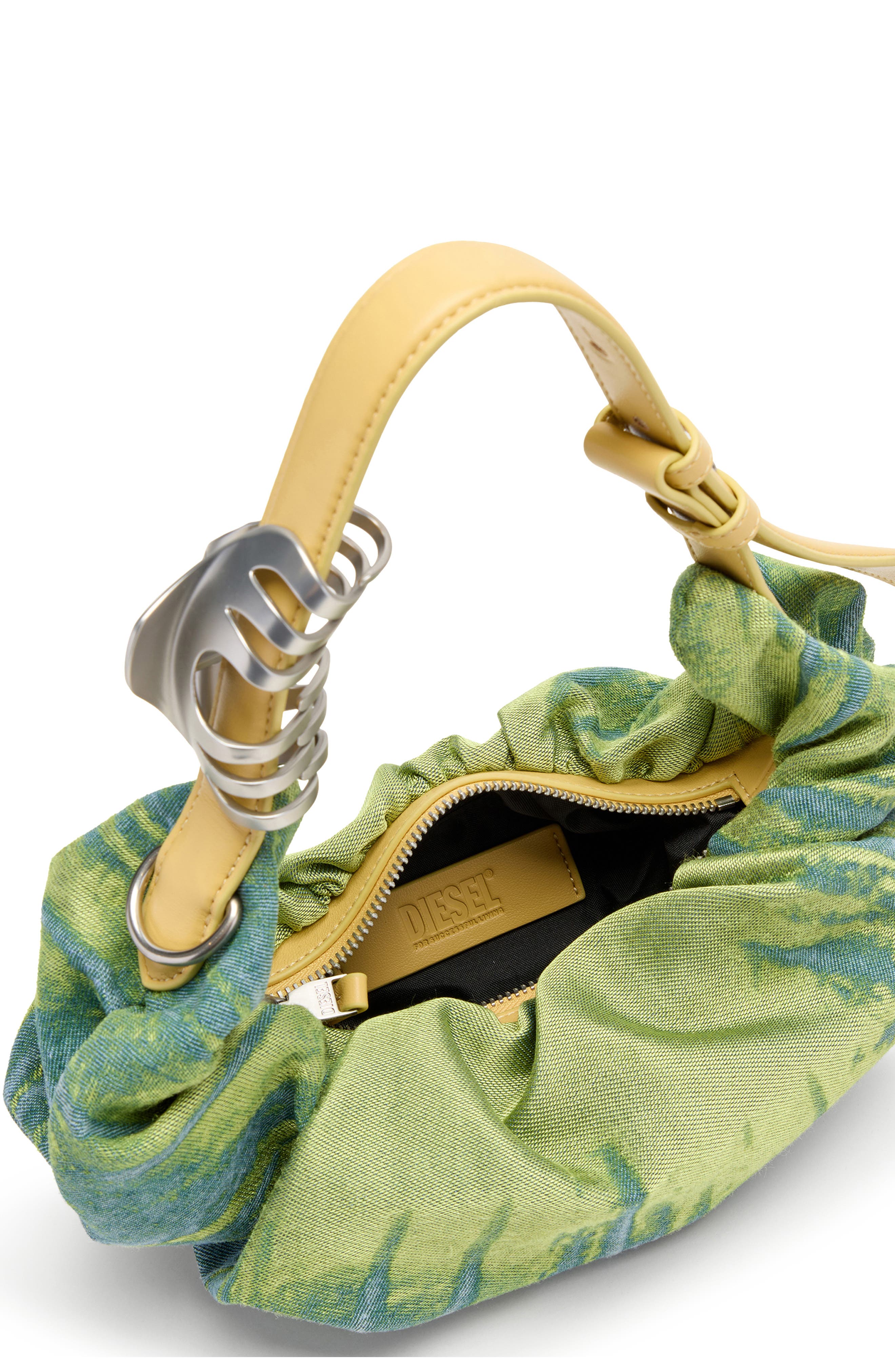 DIESEL<sup>®</sup> Small Grab-D Satin Denim Scrunched Hobo Bag, Alternate, color, Green