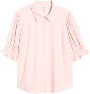 Liverpool Los Angeles Puff Sleeve Knit Snap-Up Shirt