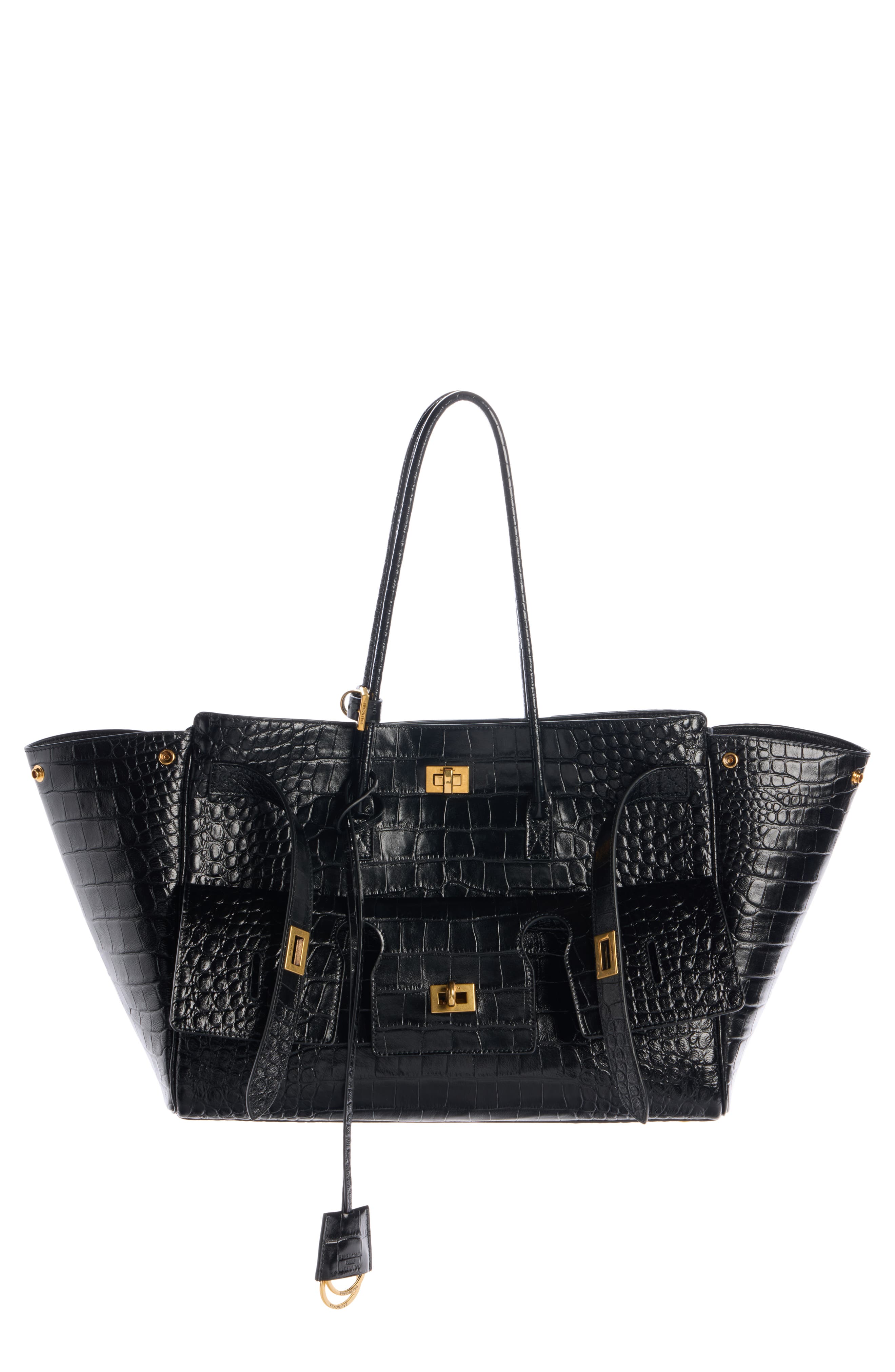 Balenciaga Medium Bel Air Carry All Croc Embossed Leather Tote, Main, color, 1000 Black