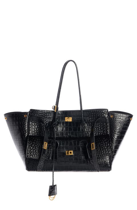 Medium Bel Air Carry All Croc Embossed Leather Tote
