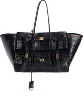 Balenciaga Medium Bel Air Carry All Croc Embossed Leather Tote