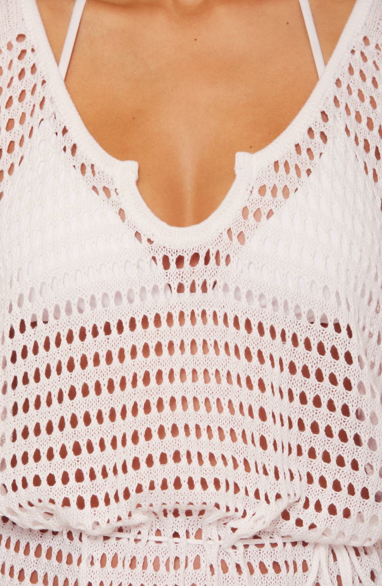 Becca Playa Open Stitch Cover-Up Minidress, Alternate, color, White