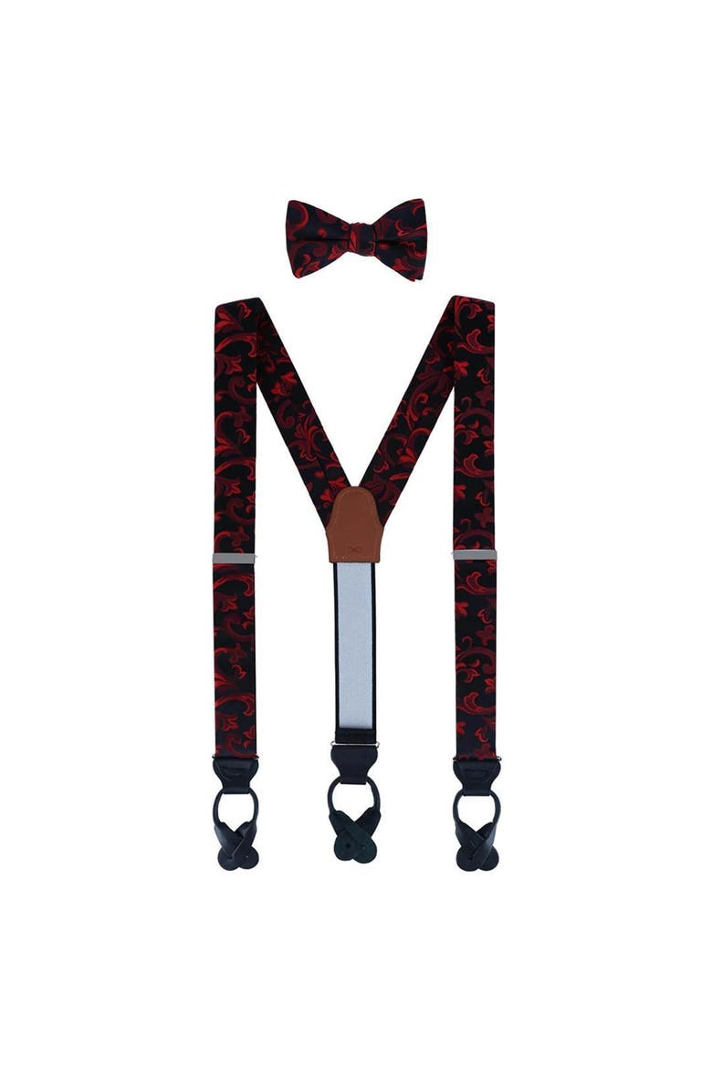 Christian the Romantic Brocade Silk Suspenders (Braces) and Bow Tie Set, Main, color, Red
