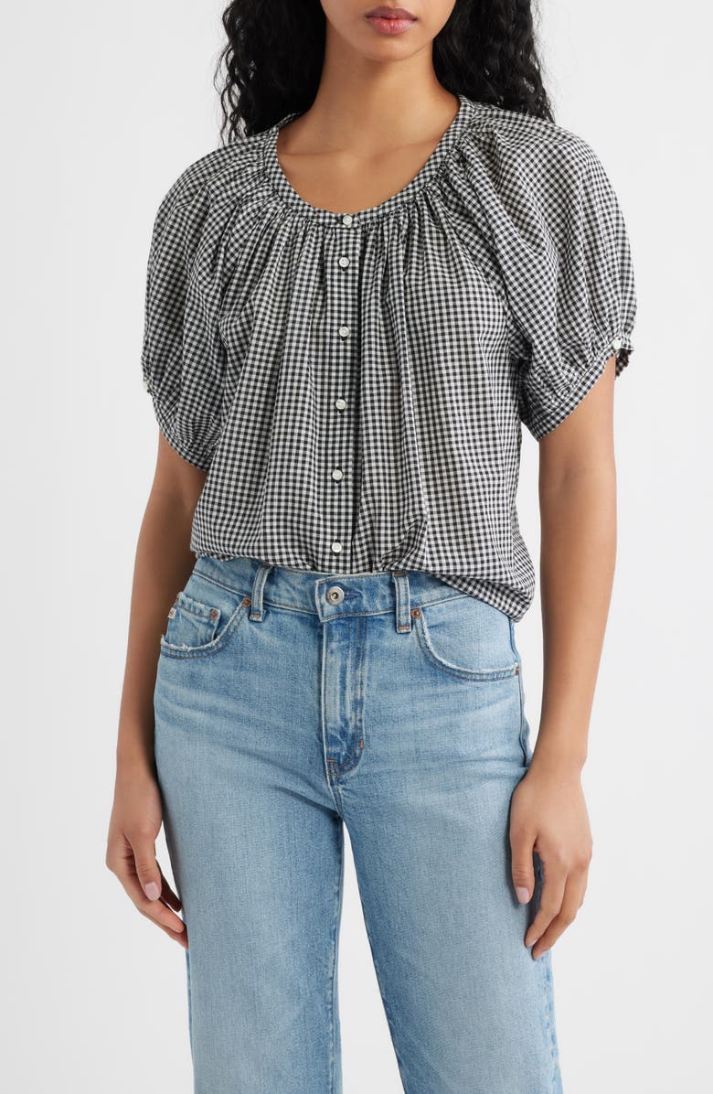 DÔEN June Organic Cotton Gingham Top, Main, color, Noir La Maddalena Gingham
