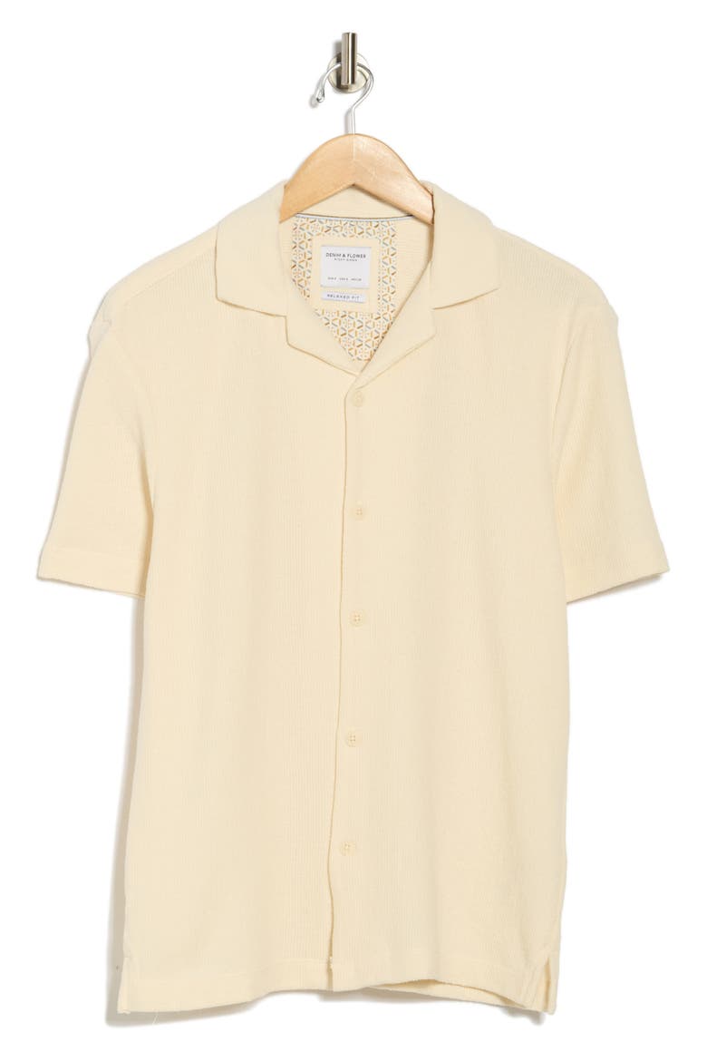 Relaxed Fit Textured Camp Shirt, Alternate, color, CREAM
