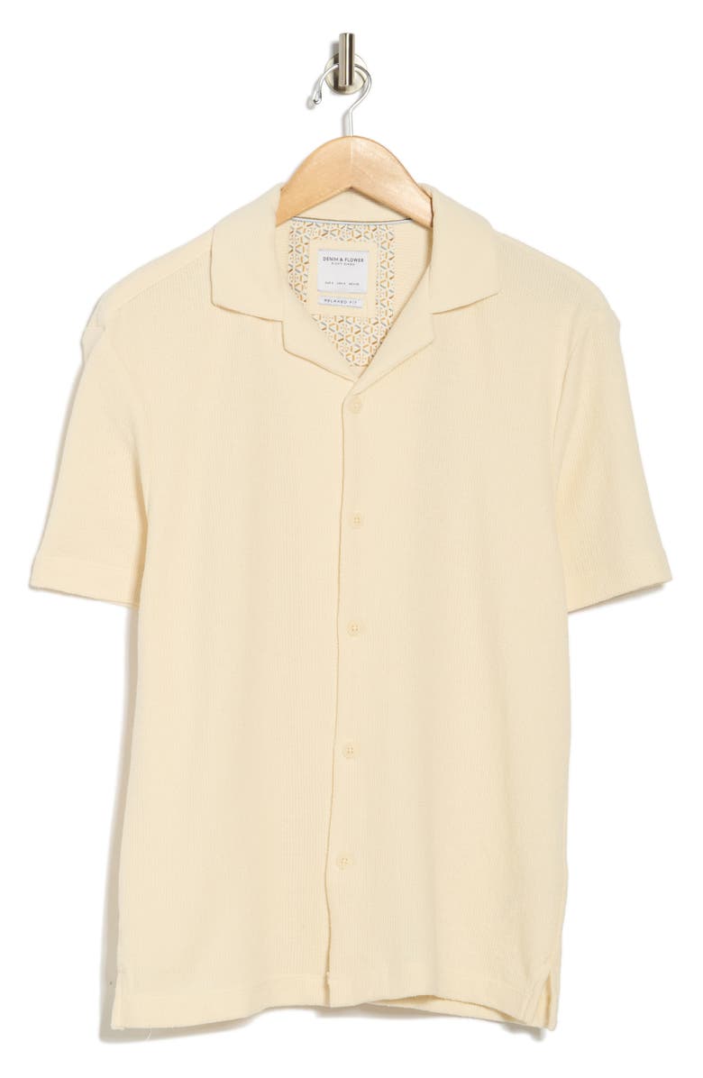 DENIM AND FLOWER Relaxed Fit Textured Camp Shirt, Alternate, color, Cream