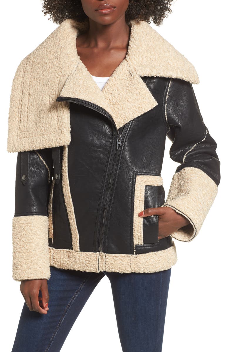 BLANKNYC Faux Shearling & Faux Leather Jacket, Main, color, 