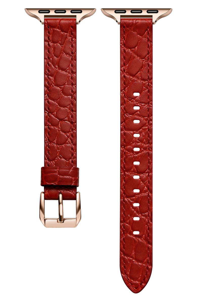 The Posh Tech Cleo Skinny Croc Embossed Leather Apple Watch<sup>®</sup> Watchband, Main, color, Red