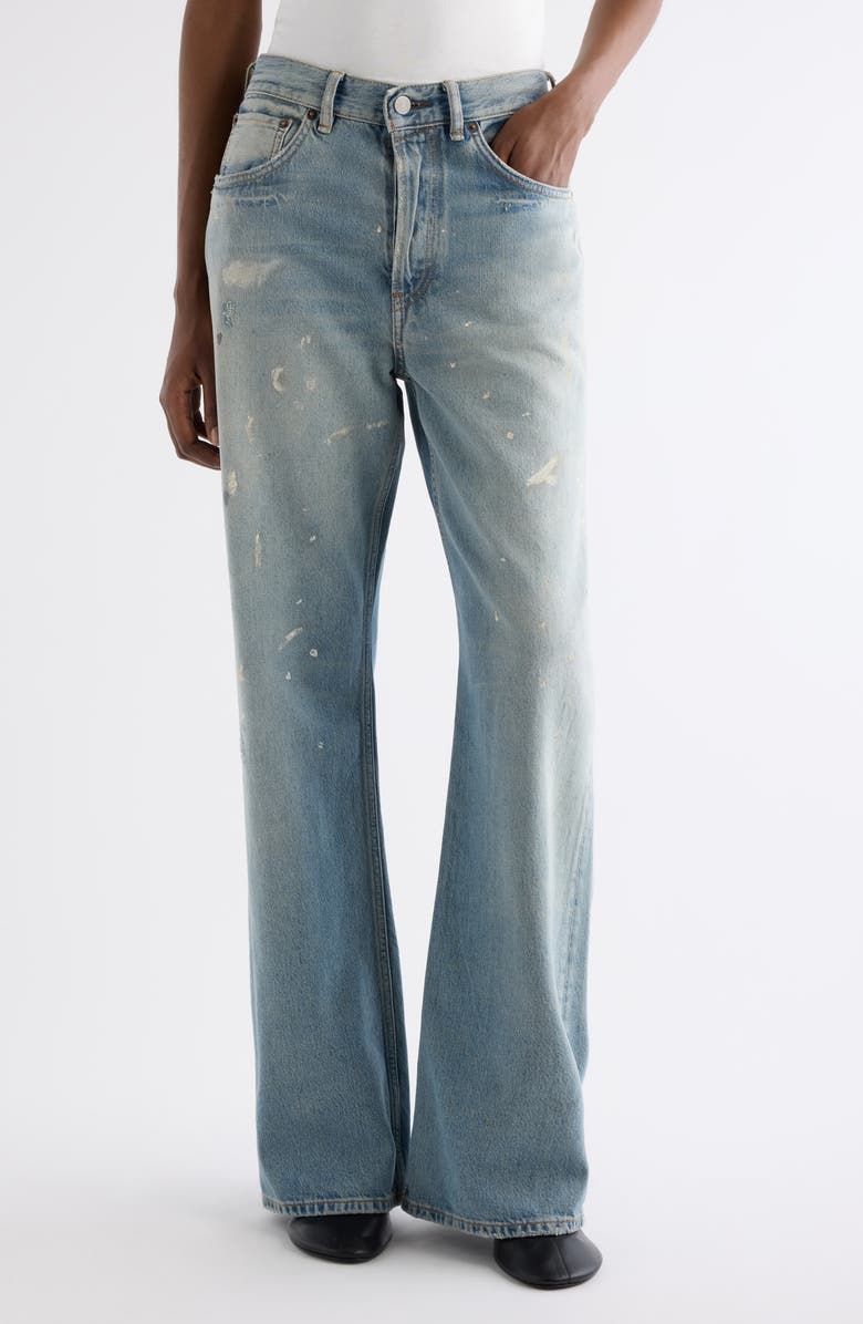 Acne Studios 2021F Trafalgar Paint Splatter Flare Jeans, Main, color, Light Blue