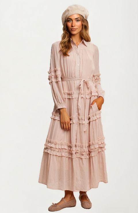 Ruffle Tiered Maxi Shirt Dress