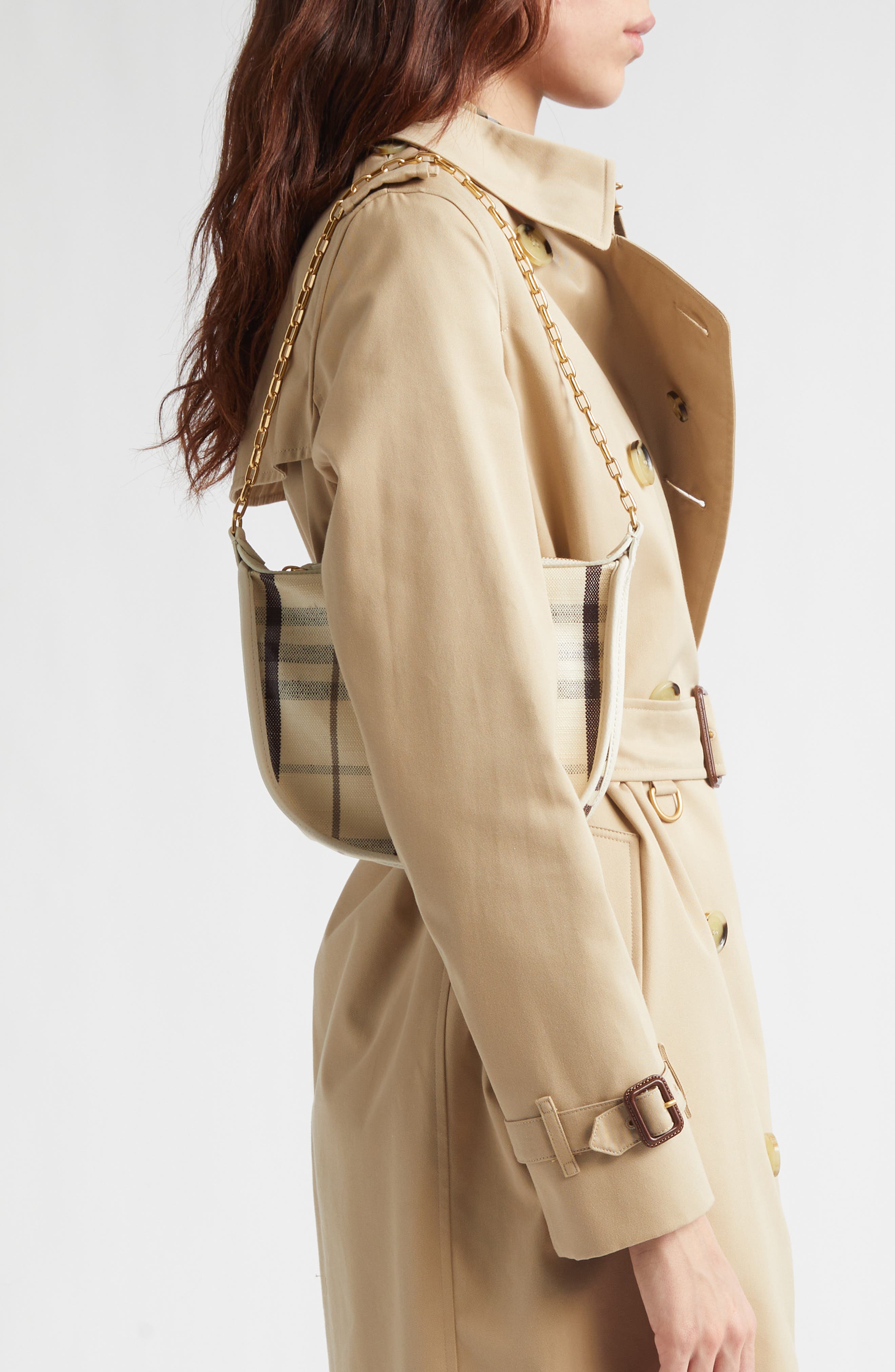 Burberry Coated Canvas Shoulder Bag, Alternate, color, Light Beige