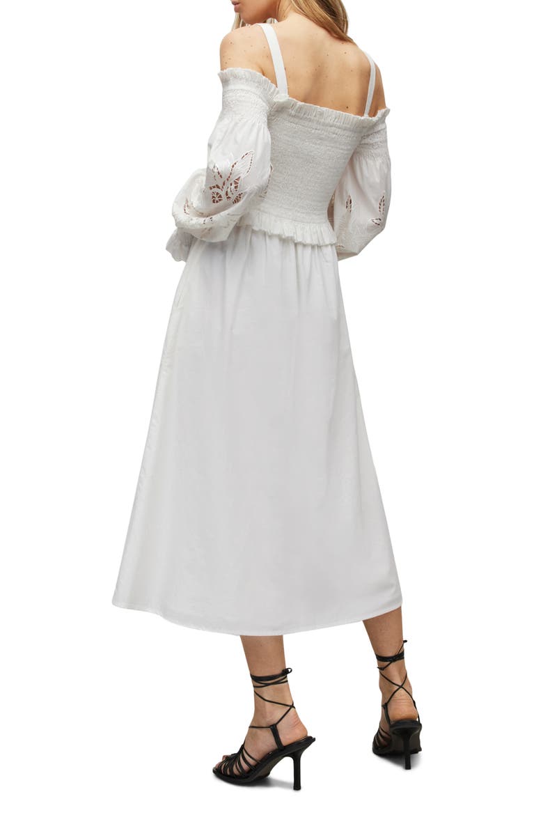 Launa Broderie Long Sleeve Cotton Dress, Alternate, color, CHALK WHITE