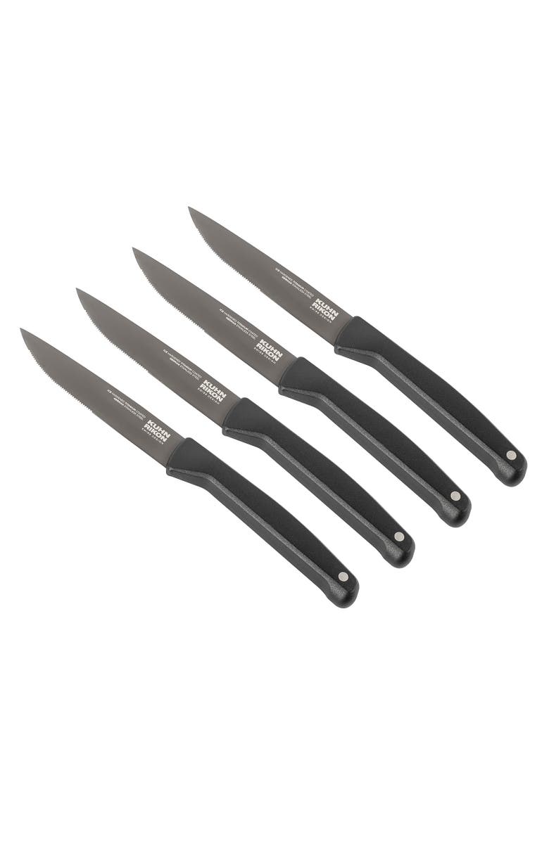 Kuhn Rikon ICED Steak Knife 4.13-Inch, Set of 4, Ice Hardened German Stainless Blade, Main, color, Black
