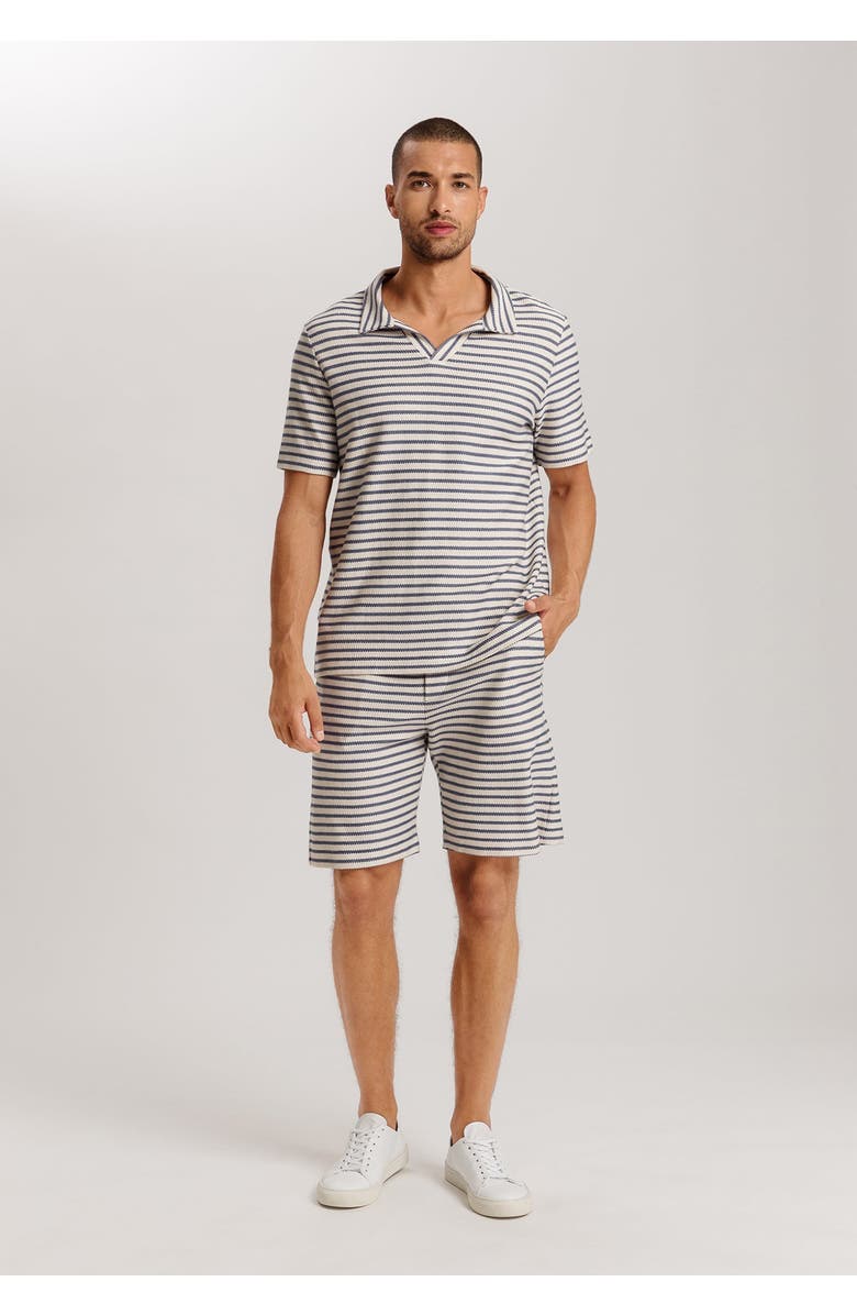 Hanro Loungy Summer Organic Cotton Drawsting Shorts, Alternate, color, Deep Breeze Stripe