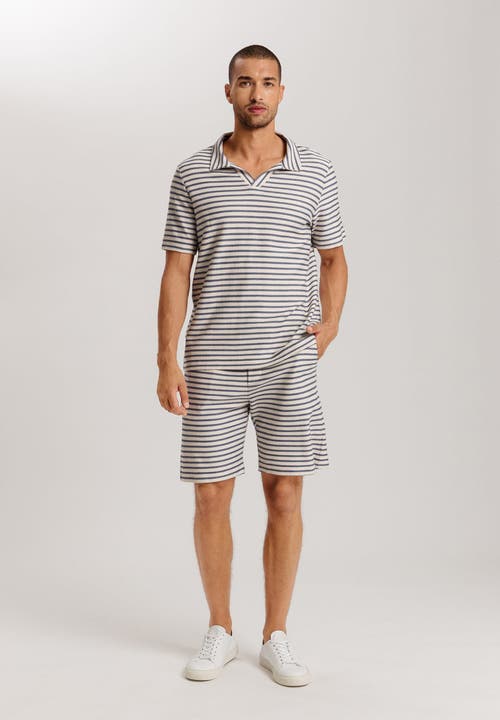 Hanro Loungy Summer Organic Cotton Drawsting Shorts In Deep Breeze Stripe