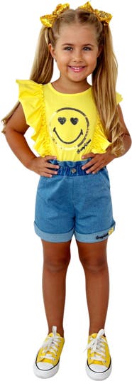 Girls SmileyWorld Bold Expression Denim Shorts Set
