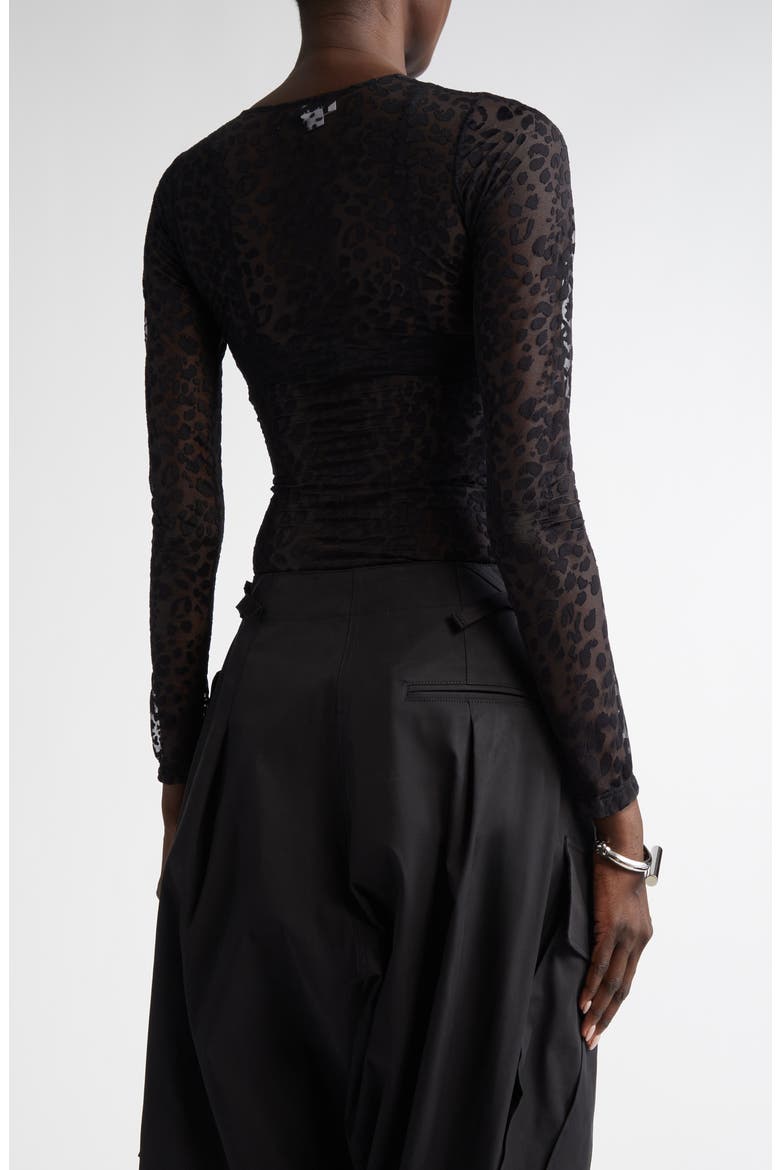 Sheer Leopard Print Top, Alternate, color, BLACK
