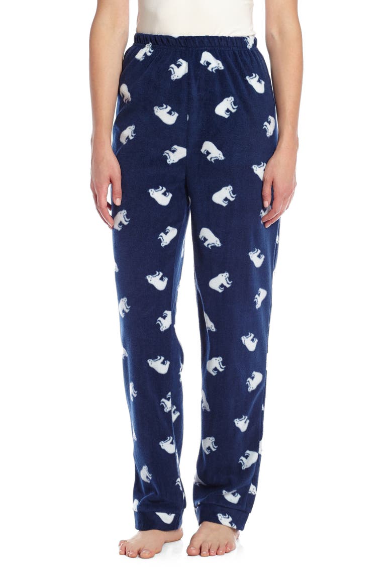 Women's Fleece Holiday Pajama Pants, Main, color, Polar Bear Navy Blue