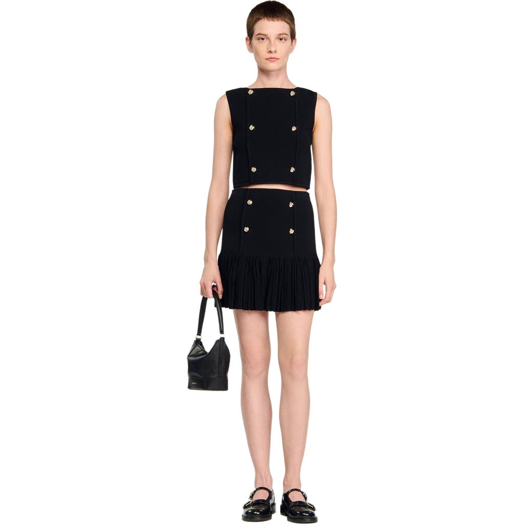 Sandro Button-embellished Cropped Sweater In Black