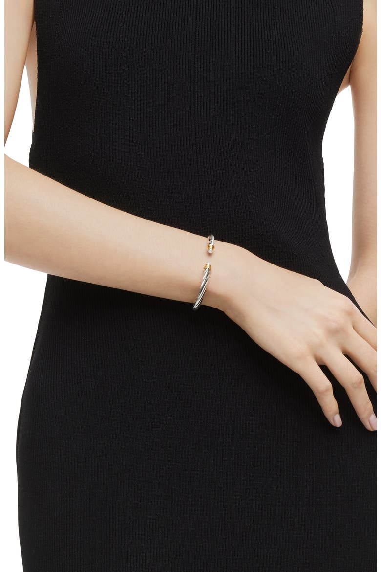 Classic Cable Bracelet in Sterling Silver with 14K Yellow Gold & Semiprecious Stone, 5mm, Alternate, color, PEARL