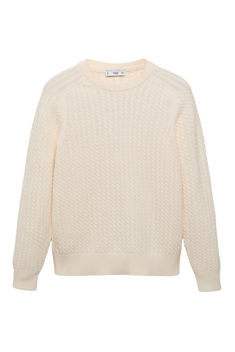 Cabled Cotton Crewneck Sweater, Alternate, color, OFF WHITE