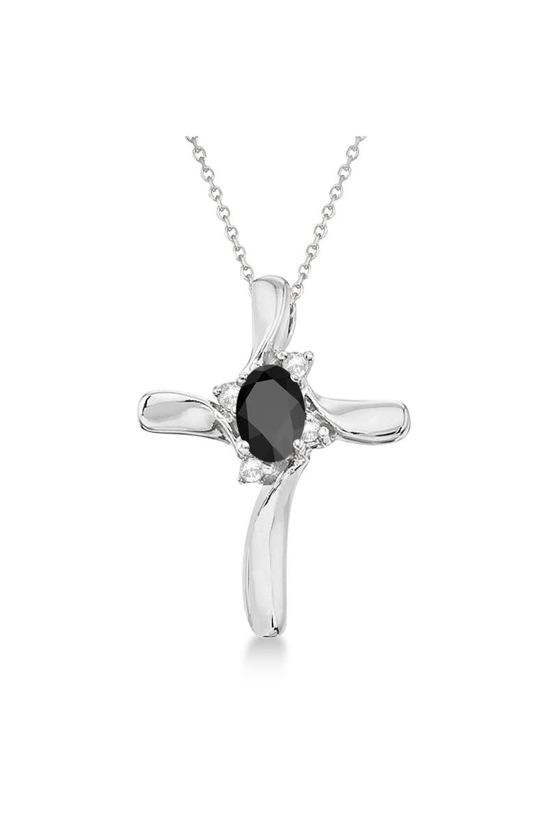 Black Onyx & Diamond Cross Necklace Pendant 14K 0.50ct, Main, color, White Gold