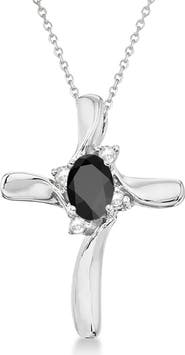 ALLUREZ Black Onyx & Diamond Cross Necklace Pendant 14K 0.50ct
