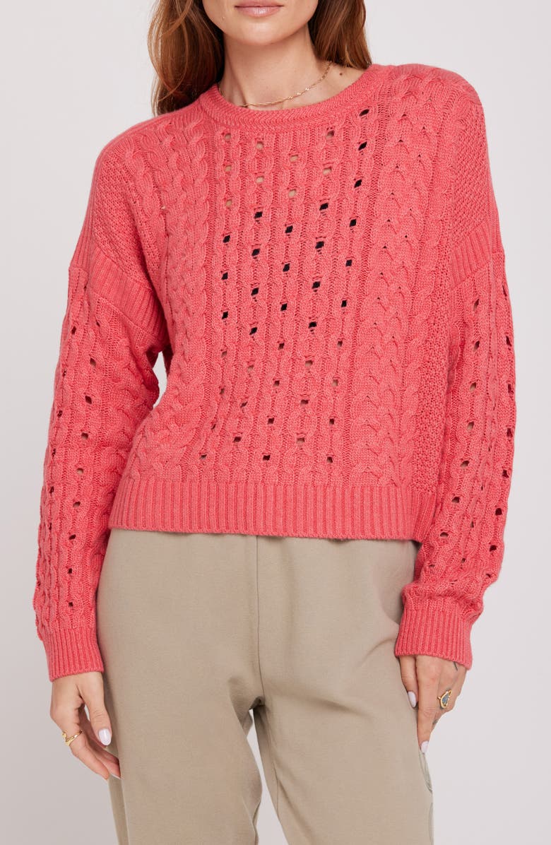 Spiritual Gangster Gemma Cable Knit Sweater, Main, color, Coral