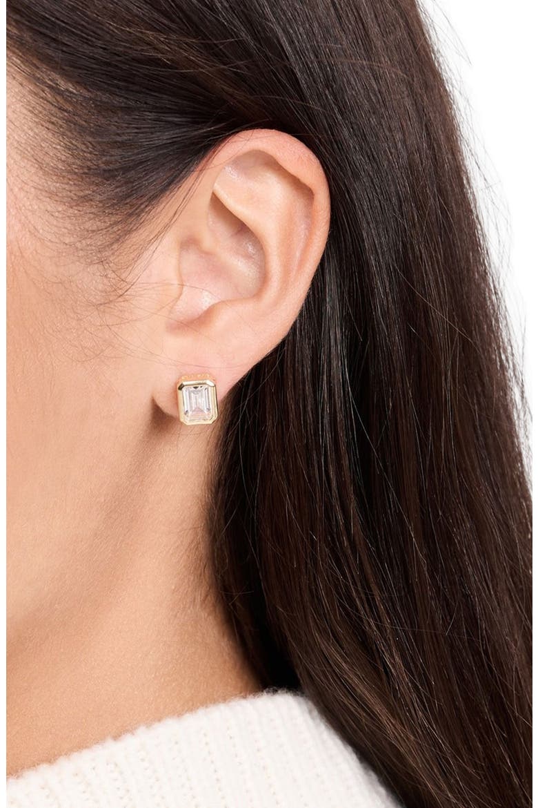 Emerald Cut Cubic Zirconia Stud Earrings, Alternate, color, GOLD