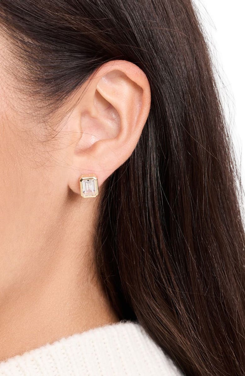 Shashi Emerald Cut Cubic Zirconia Stud Earrings, Alternate, color, Gold