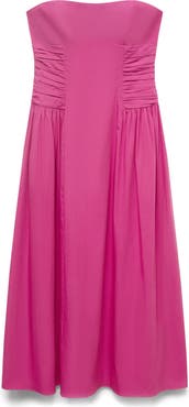 MANGO Strapless Cotton Blend Midi Dress