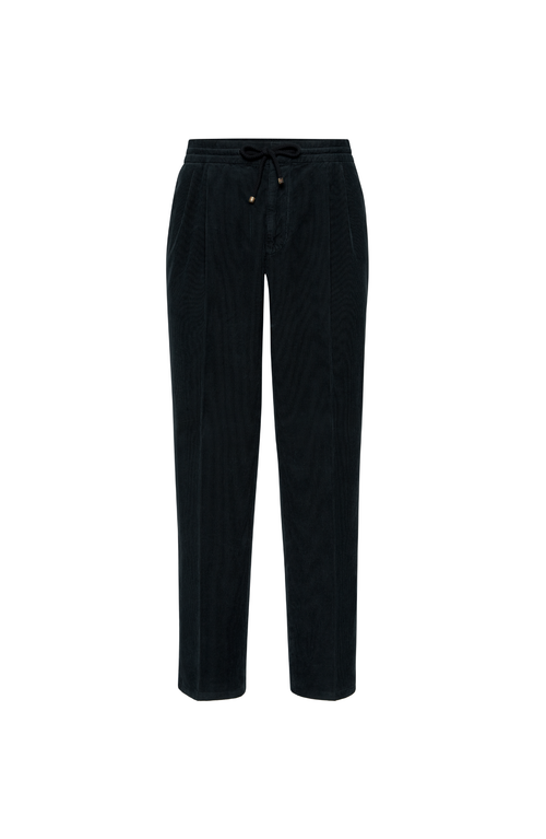 Brunello Cucinelli Men Leisure Fit Trousers In Garment-dyed Linen Gabardine With Drawstring And Doub In Black