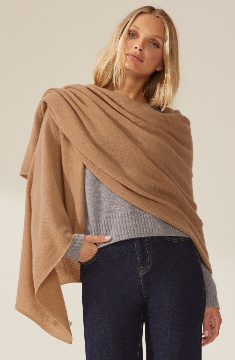 Italic Amara Cashmere Wrap, Alternate, color, Camel