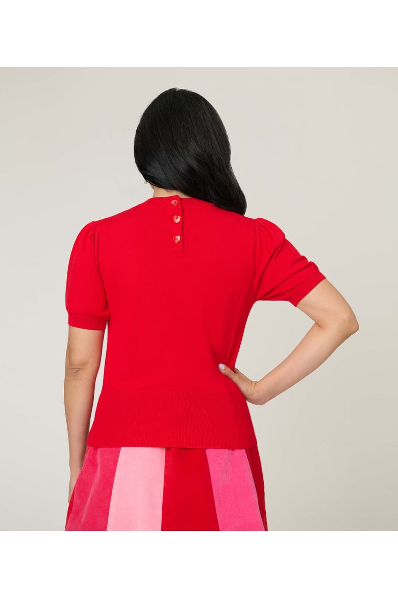 Printed Heart Cutout Knit Sweater, Alternate, color, Solid Red