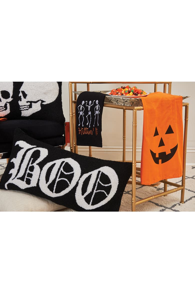 Killin' It Skeleton Halloween Embroidered Waffle Weave Cotton Kitchen Towel, Alternate, color, Black