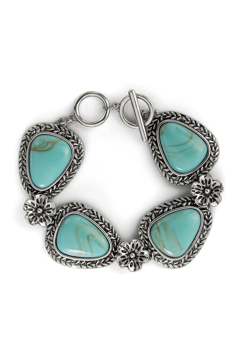 Turquoise Gemstone Flower Bracelet, Main, color, Silver, turquoise