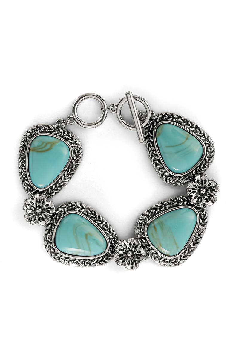 Jessica Simpson Turquoise Gemstone Flower Bracelet, Main, color, Silver, Turquoise