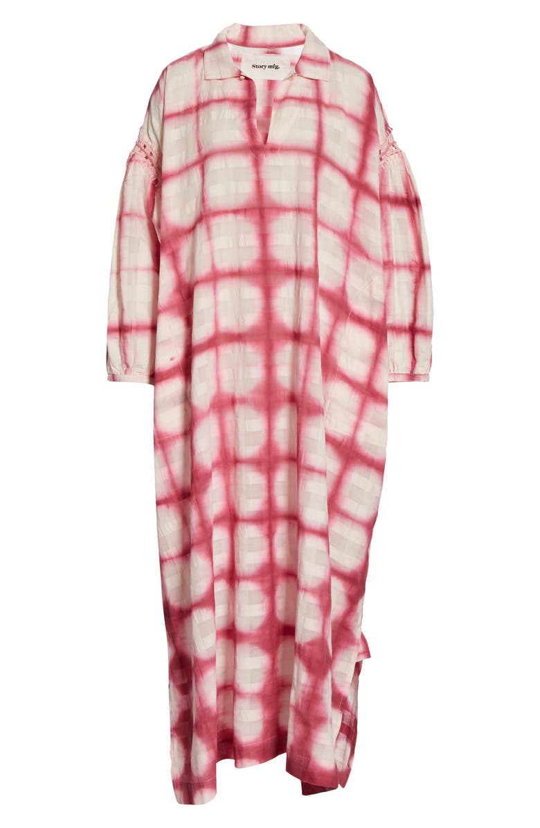 Story mfg. Alea Crochet Trim Tie Dye Long Sleeve Organic Cotton Midi Dress, Alternate, color,